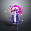Mystical Wizard Character Design With Purple Robe Long Beard Pink Halo Geometric Structures And Stars