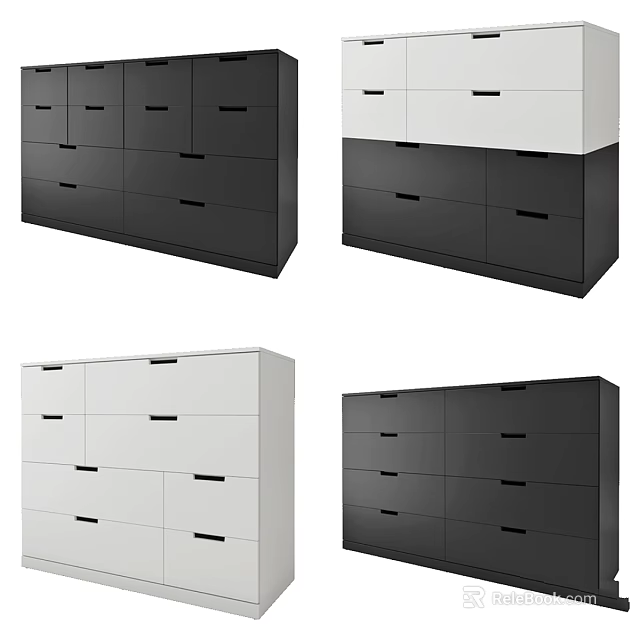 Sleek Black And White Storage Cabinets With Multiple Drawers And Doors 3d model 