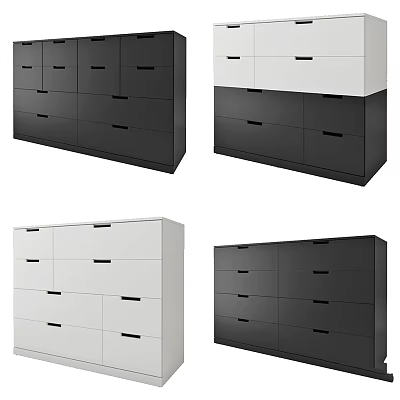 Sleek Black And White Storage Cabinets With Multiple Drawers And Doors 3d model