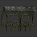 Three Different Traditional Architectural Pavilions with Tiled Roofs Wooden Frames and Steps