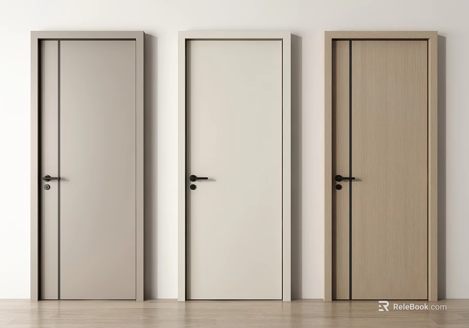 Modern Hinged Doors in Gray White and Wooden Tones for Home Interior Design 3d model 