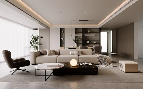 Light Luxury Home Guest Restaurant Fabric Sofa Coffee Table Combination TV Wall Dining Table and Chair Combination Decorative Storage Bookcase Casual Chair Large Flat Decorative Ornaments 3d model
