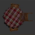 Wooden Dining Table With Plaid Tablecloth And Four Chairs Home Furniture