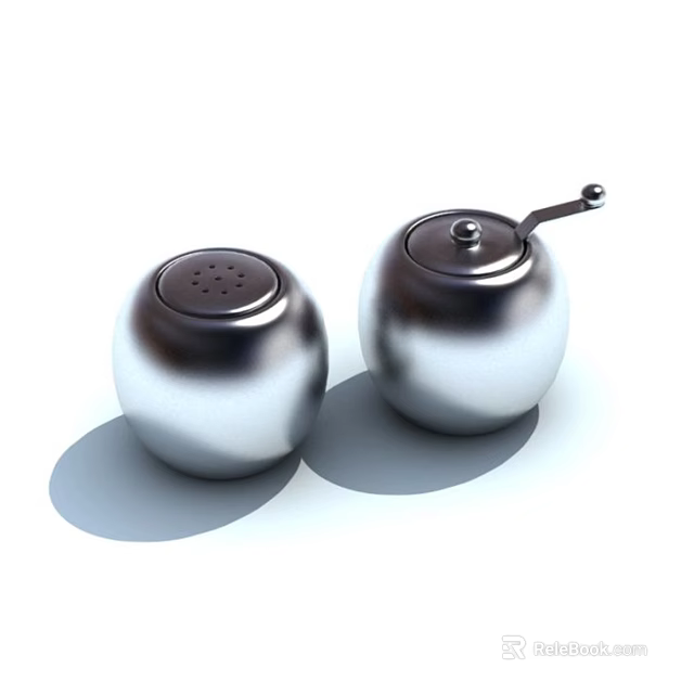 Silver Salt Shaker And Pepper Grinder For Food Seasoning In Kitchen 3d model 
