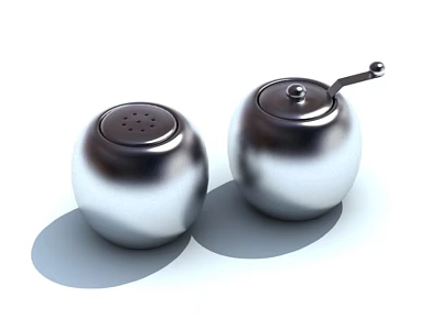 Silver Salt Shaker And Pepper Grinder For Food Seasoning In Kitchen 3d model