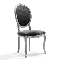 Elegant Vintage Gray Velvet Dining Chair Featuring Silver Metal Frame And Carved Legs