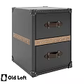 Black Cabinet With Two Drawers Leather Handles And Wooden Trim Rivet Details