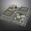 Urban Architectural Building Model With Street Layout And Multiple Structures