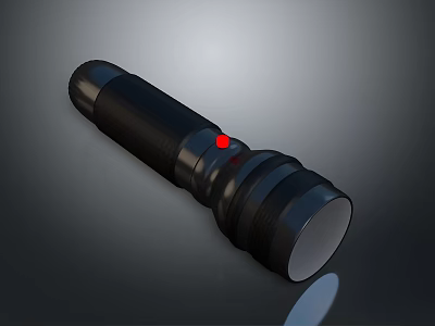 Black Portable Flashlight With Red Button And Non Slip Grip Design 3d model
