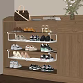 Organized Shoes Storage on Wooden Shelf with Sneakers High Heels and Casual Pairs
