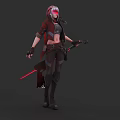 Futuristic Game and Movie Character With Red Hair Goggles Red Sword and Combat Outfit