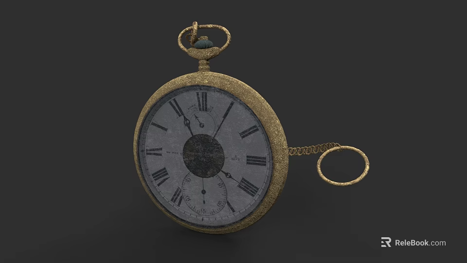 Vintage Golden Pocket Watch With Roman Numerals And Decorative Chain 3d model 