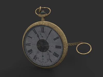 Vintage Golden Pocket Watch With Roman Numerals And Decorative Chain 3d model