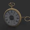 Vintage Golden Pocket Watch With Roman Numerals And Decorative Chain