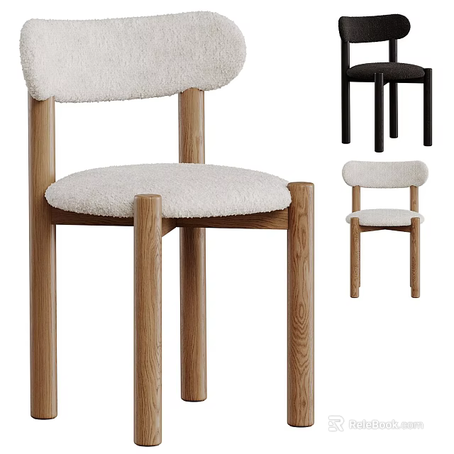 Modern Dining Chairs With Wooden Legs And Soft Cushion In White Black Colors 3d model 