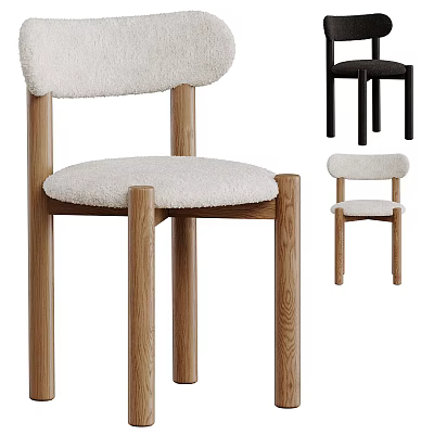 Modern Dining Chairs With Wooden Legs And Soft Cushion In White Black Colors 3d model