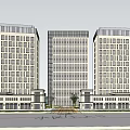 Modern Office Buildings Featuring Contemporary Exterior Multiple Windows Ground Floor Shops Central Road And Greenery