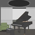 Modern Piano Room With Grand Piano Green Armchair And Starry Ceiling