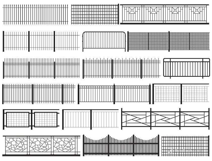 Various Metal Fence Designs With Decorative Patterns For Home Yard Security 3d model