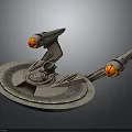 Futuristic 3D Starship Model With Disc Shaped Structure And Glowing Engines