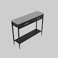 Modern Dining Table Featuring White Marble Top Black Frame Gold Drawer Handles And Lower Shelf