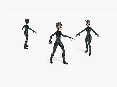 Catwoman Game Movie Character Action Figures In Black Costume With Cat Ears And Different Poses 3d model