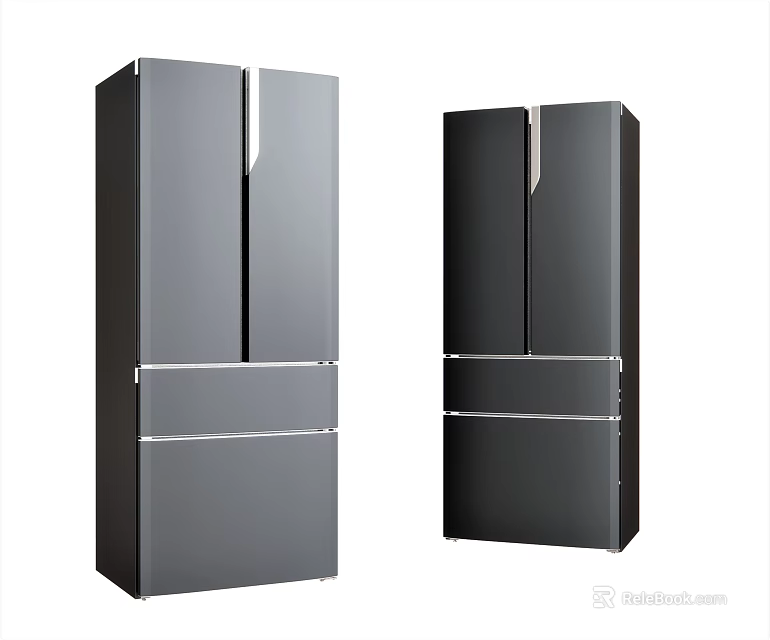 Modern Black Gray Refrigerators With Double Door Drawer Design And Sleek Surface 3d model 