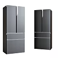 Modern Black Gray Refrigerators With Double Door Drawer Design And Sleek Surface