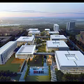 Modern Industrial Park Featuring Glass Curtain Walls Connected Buildings And Greenery