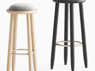 Modern Wooden Bar Stools With Metal Footrest In Beige And Black 3d model