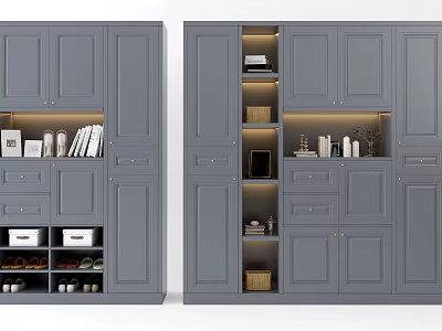 Modern Gray Shoe Cabinet with Open Shelves Drawers and Storage Space for Home Organization 3d model