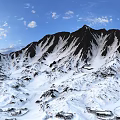 Scenic Snowy Mountain Peak Landscape With Blue Sky And White Clouds