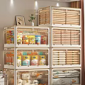Multi tiered Storage Cabinets With Transparent Doors And Rattan Elements For Food Storage