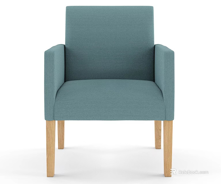Light Blue Fabric Single Armchair With Armrests And Solid Wooden Legs 3d model