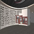 Red Star Themed Exhibition Hall With Calligraphy Works And Historical Photos On