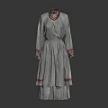 Light Blue Traditional Linen Robe With Red Trimmed Cuffs And Hem