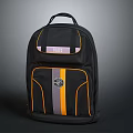 Stylish Black Backpack With Orange And Purple Stripes For Daily Use