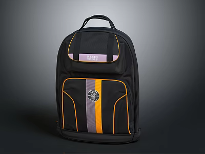 Stylish Black Backpack With Orange And Purple Stripes For Daily Use 3d model