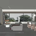Modern Living and Dining Room Interior With Sofa Dining Table Large Windows Pendant Lights And Natural View