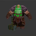 Fantasy Muscular Dwarf Character With White Beard Fur Trimmed Outfit Stone Hammer And Wooden Chest