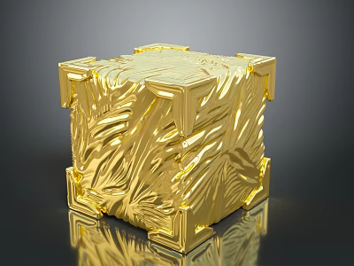 Golden Cube With Intricate Carved Patterns And Shiny Reflective Surface 3d model