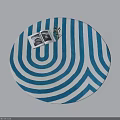 Blue And White Wavy Striped Round Rug With Open Magazine And Green Plant