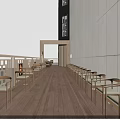 Restaurant Outdoor Terrace Featuring Wooden Flooring Arranged Tables Chairs White Walls River View Blue Sky