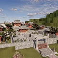 Traditional Chinese Ancient Architecture With Eaves Roofs Red Walls Wooden Doors Courtyard And Stone Steps
