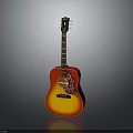 Acoustic Guitar With Red Yellow Gradient Finish And Floral Decorative Inlays