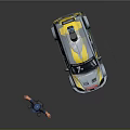 Small Car with Yellow Gray Livery Roof Mounted LIDAR Device and Standing Operator Character
