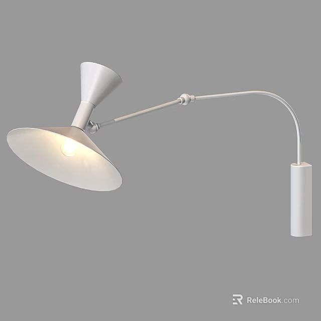 Modern White Wall Lamp With Curved Metal Arm And Round Illuminated Lampshade 3d model 