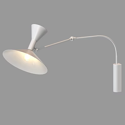Modern White Wall Lamp With Curved Metal Arm And Round Illuminated Lampshade 3d model