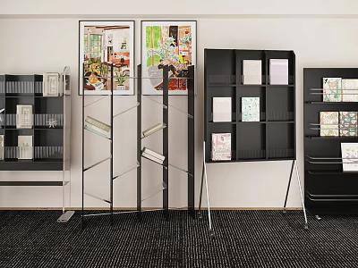 Modern Display Shelves With Black Metal Frame For Books And Magazines 3d model