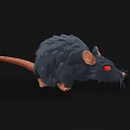 Low Poly Black Rat Character With Red Eyes And Brown Tail Paws